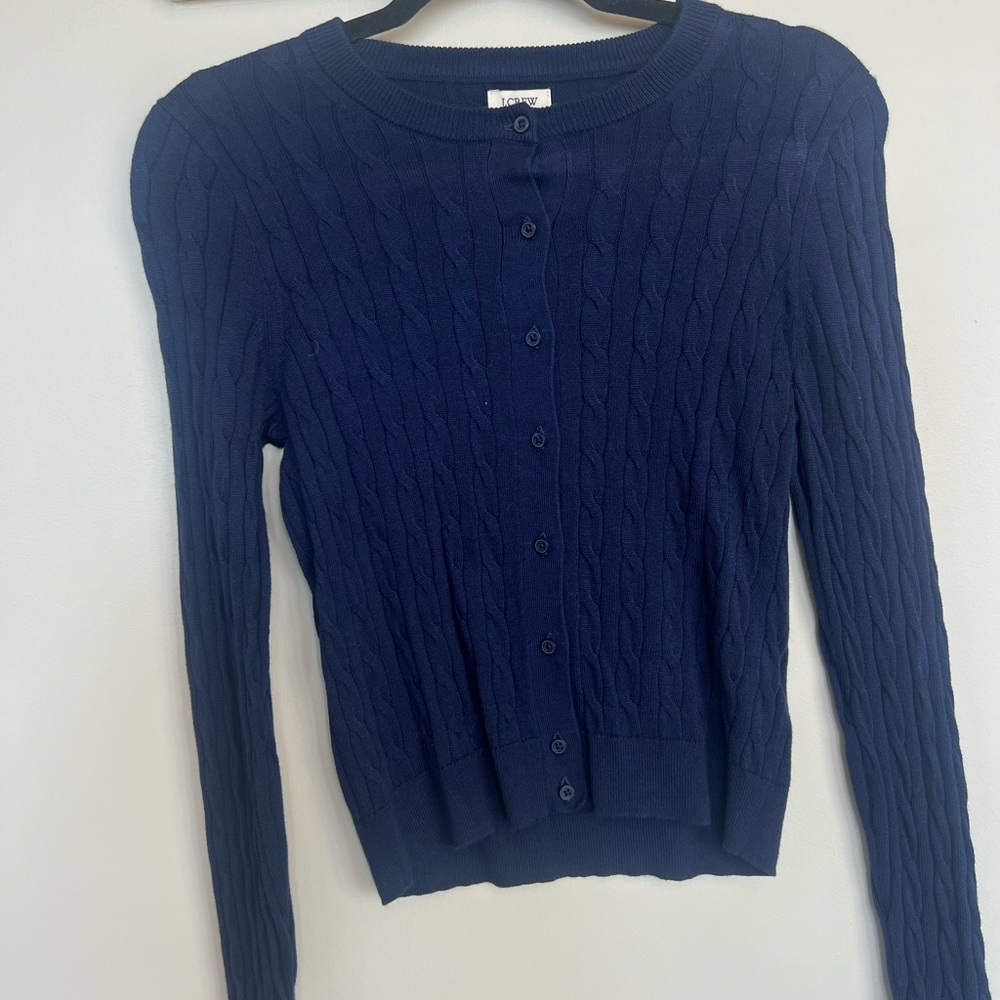 J Crew navy cable knit sweater